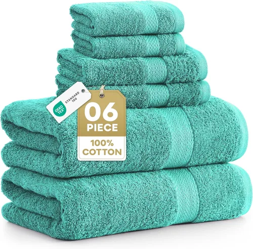 Miniatura 20 de LANE LINEN Juego de 6 toallas turcas de 100 % algodón para baño, súper suaves, de secado rápido y altamente absorbentes, 2 toallas de baño, 2 paños