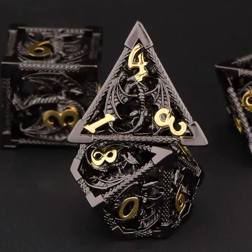Miniatura 2 de KERWELLSI Juego de dados huecos D&D con caja de regalo, 7 dados de metal poliédrico D y D para juegos de rol, dados de dragón de mazmorra D20 D12