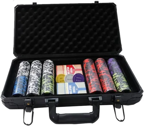 Miniatura 2 de THUNDERBAY Juego de póquer de 300 unidades de 0.49 oz, fichas compuestas de arcilla de 14G con estuche de aluminio, dos barajas de cartas, juego