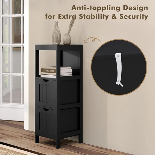 Miniatura 9 de LOKO Gabinete de piso de baño, gabinete de almacenamiento multifuncional con 2 cajones extraíbles, armario de baño moderno con correa anticaída, 12