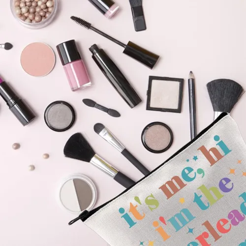 Miniatura 5 de Bolsa de maquillaje con cremallera para animadora It's Me, Hi I'm The Cheerleader It's Me Bag Cheerleading Teammate Gift, Beige, Animadora