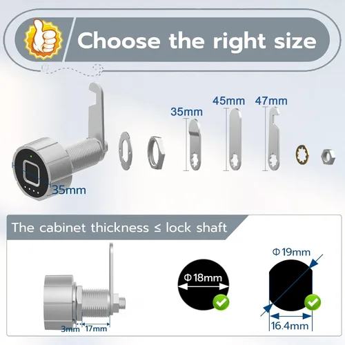 Miniatura 3 de Pothunder Cerradura de huellas dactilares, juego de cerraduras biométricas para gabinete - 0.75" (20mm), acceso Bluetooth, sin llave digital