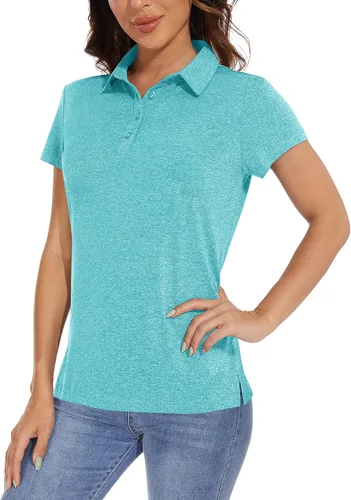 Miniatura 2 de TACVASEN Polo para mujer, manga corta, golf, secado rápido, UPF 50+, protección solar, ligera, cuello con 4 botones