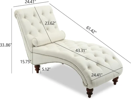 Miniatura 2 de Moderna tumbona de terciopelo para interiores con ribete de cabeza de clavo, sillón sin brazos con botones para interior con almohada lumbar y 4