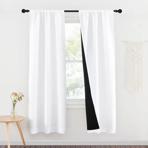 Miniatura 100 de NICETOWN Cortinas blancas 100% opacas, 2 capas gruesas completamente opacas con bolsillo para barra, cortinas aislantes térmicas para Blanco puro
