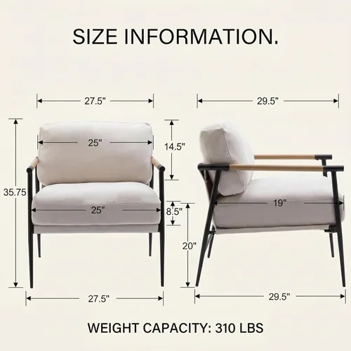 Miniatura 2 de DUOMAY Silla decorativa moderna de chenilla, tapizada, color beige, con patas de metal, cómoda y ligera, para sala de estar, sillón para lectura