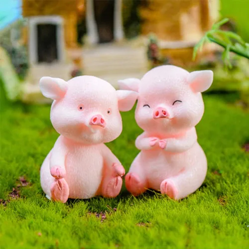 Miniatura 5 de Figuras de cerdo en miniatura, 8 piezas de figuras de juguete de cerdito rosa, decoración de pasteles para decoración de hadas jardín, coche