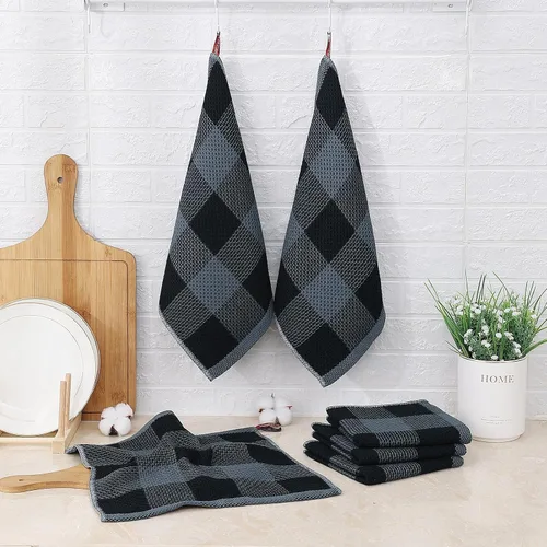 Miniatura 7 de Mordimy Trapos de cocina a cuadros 100% algodón, 12 x 12 pulgadas, súper suaves y absorbentes, de secado rápido, trapos de cocina para cocina, Negro