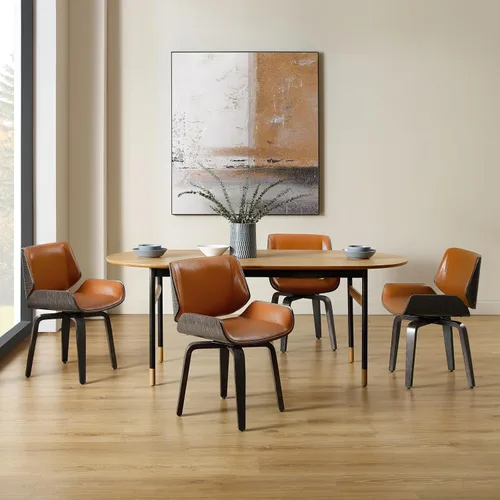 Miniatura 22 de Zouron Silla de comedor giratoria, silla de comedor tapizada de piel sintética con patas de madera, silla auxiliar moderna de mediados de siglo