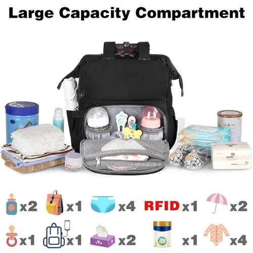 Miniatura 2 de Jiefeike Mochila para pañales para bebés, niños y niñas, bolsas de pañales portátiles para bebé, mochila para papá y mamá, bolsa de pañales