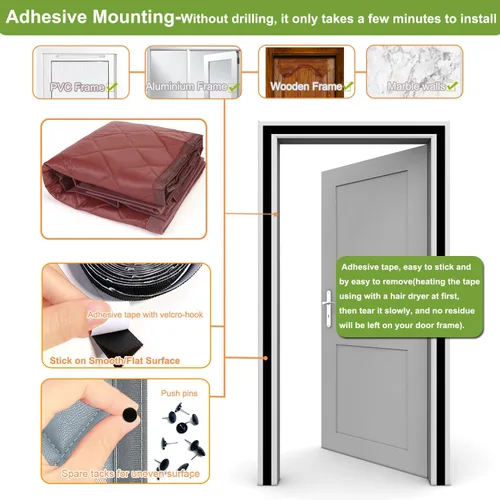 Miniatura 8 de Risareyi Cortina magnética para puerta con aislamiento térmico de 30 x 96 pulgadas, poliuretano marrón con relleno más grueso, aislamiento de puerta