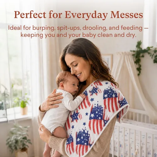 Miniatura 6 de Premium Waterproof Baby Burp Cloths 8 Pack, Extra Large 13" x 26" Soft Absorbent Burping Cloths for Newborn Infant, Patriotic 4th of July Baby