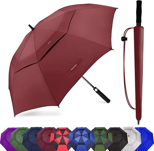 Miniatura 19 de Paraguas de golf extragrande de 62, 68 y 72 pulgadas, con doble dosel ventilado, resistente al viento, impermeable, de apertura automática
