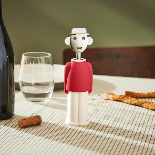 Miniatura 5 de Alessi AAM23 R Alessandro M. - Sacacorchos de diseño en Zamak cromado y resina termoplástica, rojo y blanco Rojo/Blanco