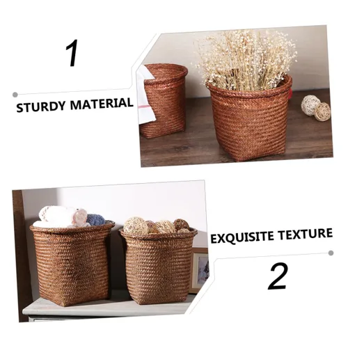 Miniatura 4 de FOMIYES Papelera tejida con pajilla, de mimbre, para el hogar, oficina, dormitorio, 9.4 pulgadas