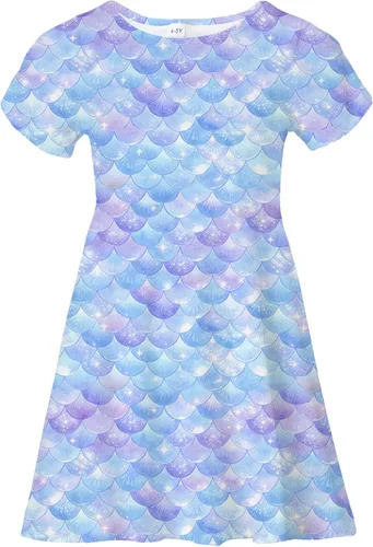 Miniatura 23 de Vestidos para niñas con estampado lindo, de manga corta, vestidos casuales de verano para niñas de 4 a 10 años