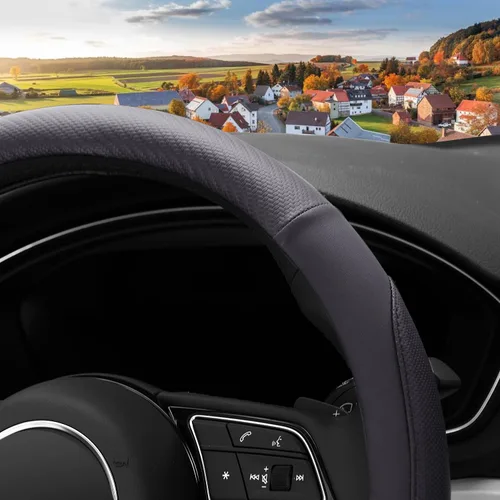 Miniatura 3 de Funda para volante de automóvil, piel de microfibra suave, transpirable, antideslizante, ajuste universal de 15 pulgadas para automóviles, SUV