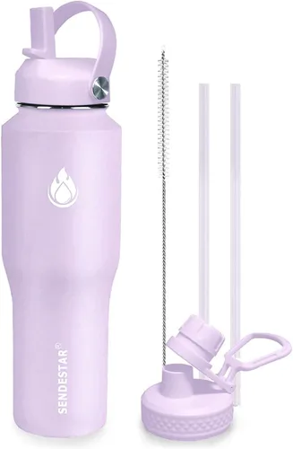 Miniatura 17 de SENDESTAR Botella de agua de acero inoxidable de 40 onzas (fría durante 48 horas, caliente durante 24 horas), botella aislada al vacío de doble Gris