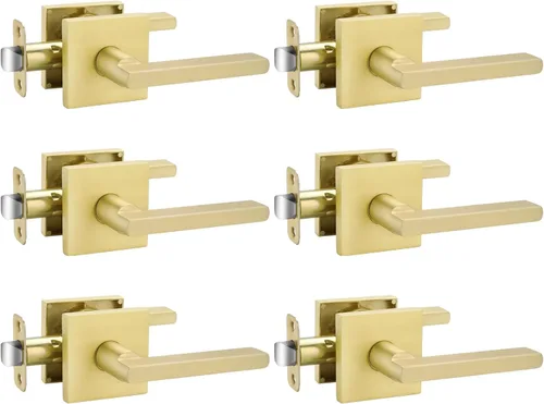 Miniatura 44 de Goldenwarm Manija de puerta simulada de oro cepillado – Palanca interior decorativa sin giro para despensa, puertas francesas y armarios (2 piezas)