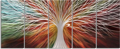 Miniatura 3 de Yihui Arts Arte abstracto de metal para pared, árbol de la vida, hecho a mano, 5 piezas, paneles grandes, grandes, únicos, de aluminio 3D, moderno