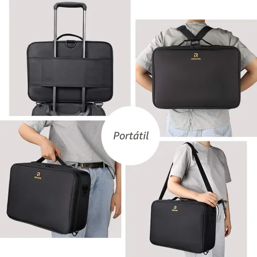 Miniatura 6 de Travelmall Estuche profesional organizador de maquillaje de 3 niveles, tamaño grande con hombro ajustable para brochas de maquillaje, herramientas