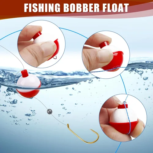 Miniatura 5 de Bobbers de pesca duros ABS Bobbers flotadores de pesca a presión con botón de presión para boya redonda para peces de panfish crappie Walleyes rojo