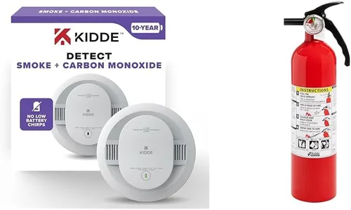 Kidde Detector de humo y monóxido de carbono, batería de 10 años con extintor de incendios Kidde 1A10BC, paquete de 2 paquetes de seguridad para el