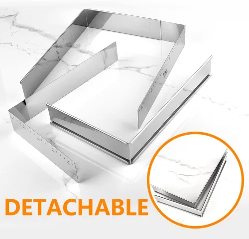 Miniatura 3 de Molde extensible cuadrado de acero inoxidable para tartas, anillo de mousse ajustable resistente, forma rectangular, cortador de pastel de mousse
