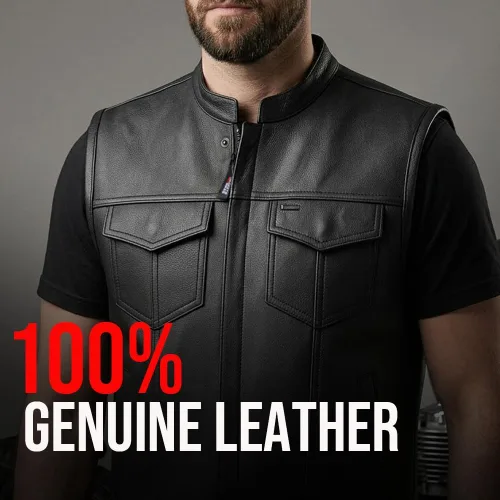 Miniatura 8 de SOA - Chaleco de motocicleta para hombre, piel de búfalo de alta calidad, armadura trasera, bolsillos interiores, chalecos de club de motociclista