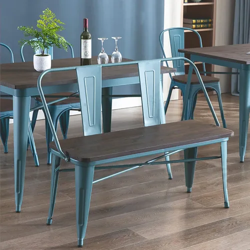 Miniatura 2 de YOLENY Banco de comedor, banco de entrada con respaldo, banco de comedor de metal de granja, banco industrial de mediados de siglo para 3 personas