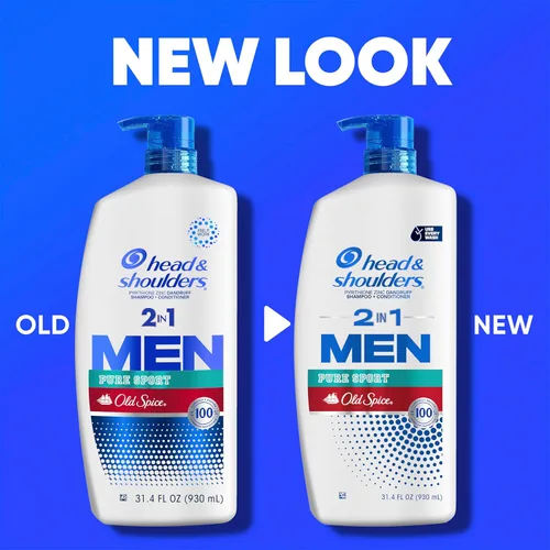 Miniatura 8 de Head & Shoulders Champú y acondicionador anticaspa, Old Spice Pure Sport para hombres 2 en 1, paquete doble, 1% de piritiona de zinc, champú