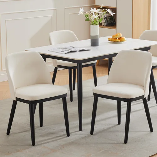 GarveeHome Juego de 2 sillas de comedor modernas, sillas tapizadas de lino beige con respaldo curvo, patas de madera vendidas, silla decorativa para