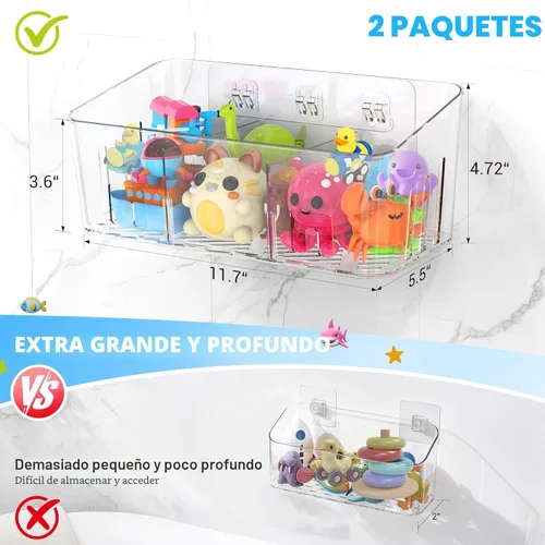 Miniatura 3 de Lysam Almacenamiento de juguetes de baño, 2 paquetes, soporte grande para juguetes de baño con 3 compartimentos, organizador de juguetes de bañera