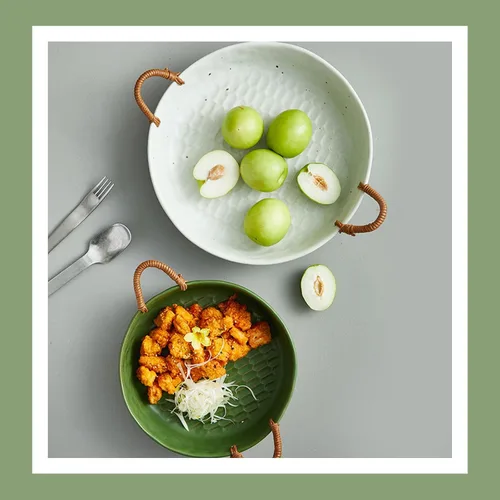 Miniatura 5 de Frutero grande de 10 pulgadas, cesta de frutas de cerámica para encimera de cocina, Frutero para Cocina, blanco Verde