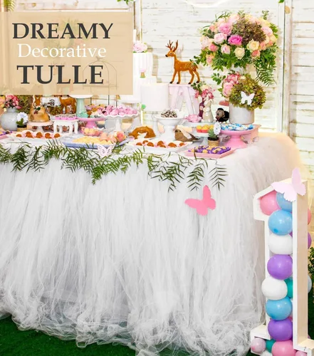 Miniatura 3 de Rollo de tela de tul, 54 pulgadas x 10 yardas (30 pies) de tul para decoración de boda, tutú de fiesta, telón de fondo, baby shower, faldas de mesa