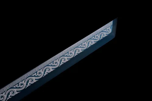 Miniatura 8 de Espada china de acero de alto carbono SJ SHI JIAN dinastía Tang Dao hoja recta con patrón de dragón funda Azul