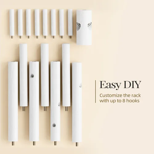 Miniatura 6 de Pipishell Perchero de Madera Resistente, Árbol de Abrigos de 3 Tamaños Ajustables con 8 Ganchos, Percheros para Pasillo de Entrada, Soporte