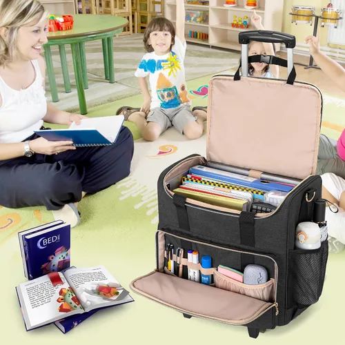 Miniatura 7 de LUXJA Bolsa rodante para profesores con compartimento para laptop y dolly desmontable, bolsa de mano rodante multifuncional para profesores