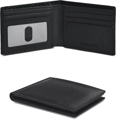 Miniatura 33 de Cartera delgada de cuero para hombre, bloqueo RFID, bolsillo frontal minimalista, delgada y elegante con ventana de identificación, regalo