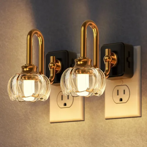 Miniatura 11 de DORESshop Luz nocturna LED, luces nocturnas giratorias que se enchufan a la pared con sensor de luz automática de 3000 K luz nocturna con brillo