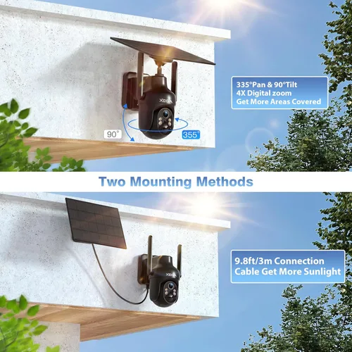 Miniatura 5 de Xega Cámara de seguridad solar WiFi, cámara IP inalámbrica PTZ HD para exteriores, batería recargable de vigilancia con panel solar