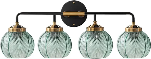 Miniatura 21 de Lámpara de tocador de baño de 3 luces, luz negra de montaje en pared con pantalla de vidrio verde, aplique de pared de mediados de siglo, lámpara