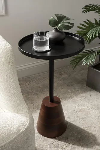 Miniatura 2 de Kate and Laurel Tira - Mesa auxiliar redonda, 14 x 14 x 24 pulgadas, madera marrón nogal y negro, mesa auxiliar decorativa estilo pedestal para usar