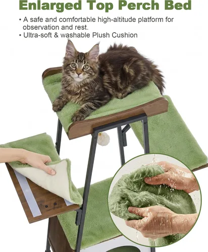 Miniatura 4 de Torre moderna de árbol para gatos de 46 pulgadas para gatos grandes, torre para gatos de varios niveles con bolas de juguete juguetonas, percha