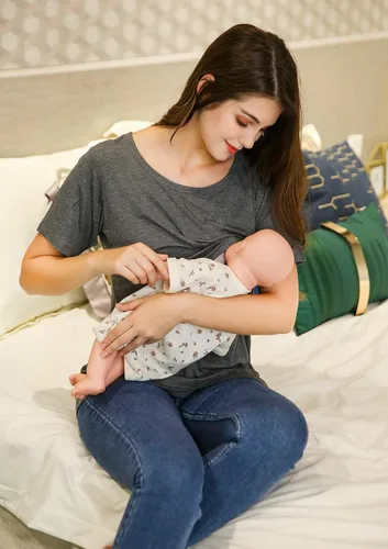 Miniatura 7 de Smallshow - Camisetas de mujer para maternidad, manga corta prendas de lactancia