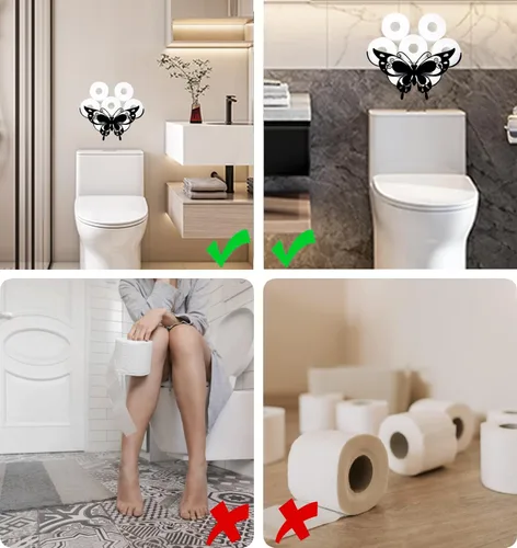 Miniatura 2 de Divertidos portarrollos de papel higiénico de mariposa, soporte de 8 rollos de papel higiénico negro montado en la pared, se adapta a todos