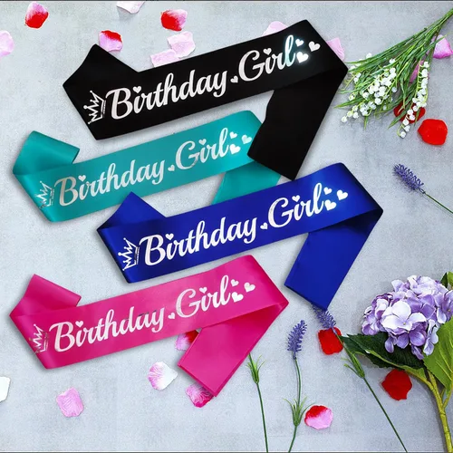 Miniatura 5 de Banda de cumpleaños para niña, banda de cumpleaños de papel de aluminio rosa para niña, divertidas decoraciones de fiesta de cumpleaños, ideas