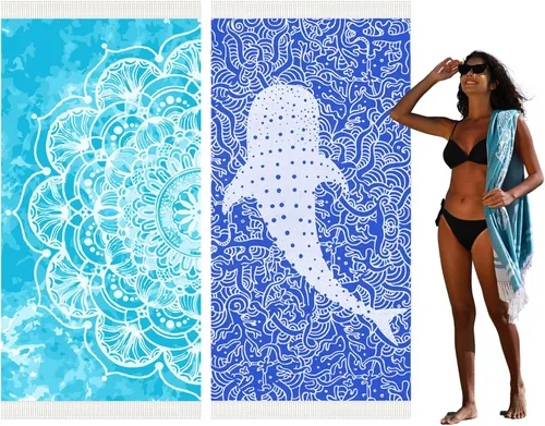 Miniatura 47 de Widdonen Toalla de playa turca fina, ligera, de secado rápido, absorbente, de algodón, para baño, piscina, toallas de natación, extra grandes, sin