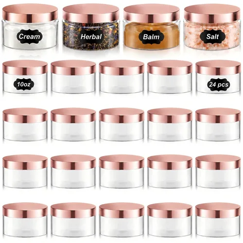 Miniatura 12 de Dandat 24 piezas 8 oz tarro de plástico con tapa y etiqueta recargable, contenedor redondo transparente vacío con muestras cosméticas PET blancas