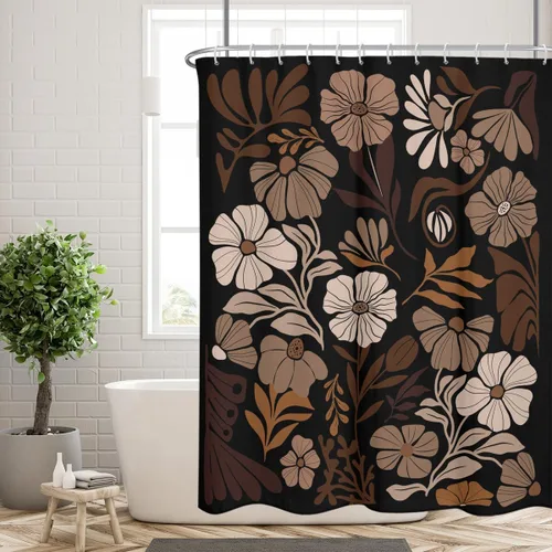 Miniatura 34 de Black Floral Shower Curtain Stall Small Half Single Mini Boho Flower Farmhouse Vintage Gothic Abstarct Retro Funky Botanical Moody Fabric Cloth